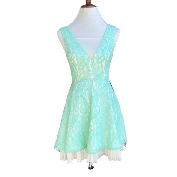 A. drea Illusion Inset Fit & Flare Lace Dress Size S Color Mint - Picture 15 of 16